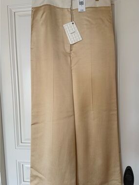 KHAITE Wide Leg Silk-Blend Pants in Beige